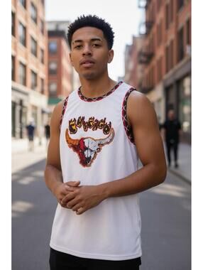 Brand X Chicago Bulls In Flames Jordan Basketball White Jersey NWT Size XL